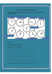 English Worksheet: Telling time people do some activities