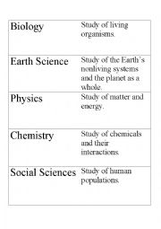 English Worksheet: Science Fields of Study Cards