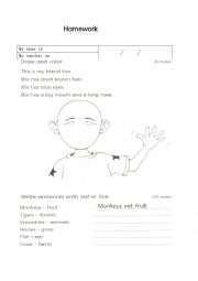 English Worksheet: body parts handout