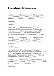 Song I Need Your Love Calvin Harris Esl Worksheet By