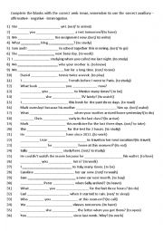 English Worksheet: Different Verb Tenses