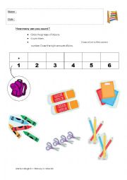 English Worksheet: Back to school how many can you count