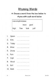 English Worksheet: Rhyming Words