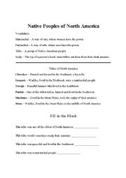 English Worksheet: Native Peoples of North America Fill in the Blank