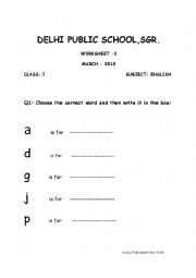 English Worksheet - Grade 1