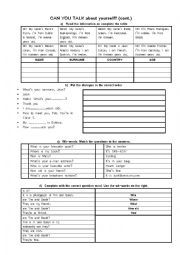 English Worksheet: Can you talk about yourself? (Cont.)