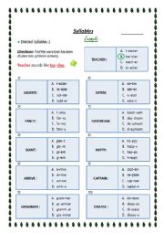 English Worksheet: syllables