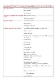 English Worksheet: BASIC EXPRESSIONS FOR WAITERS AND WAITRESSES