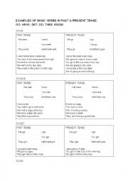English Worksheet: present and past tense examples