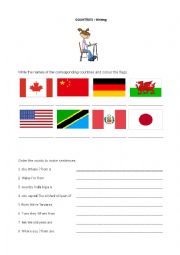Countries - Writing worksheet