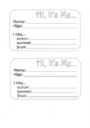 English Worksheet: Name Tag