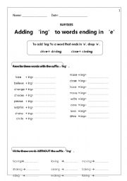 Adding ing to words ending in e