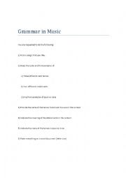 English Worksheet: GRAMMAR IN MUSIC