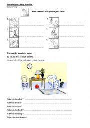 English Worksheet: Daily activiies and prepositions 