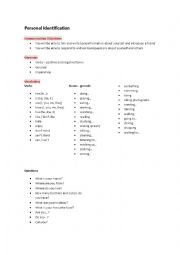 English Worksheet: Personal information vocab student reference