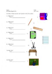 English Worksheet: Classroom Items - Whats this?