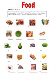 English Worksheet: Food - Label the pictures