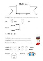 English Worksheet: Cover - Thats Me