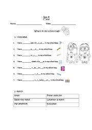 English Worksheet: school objects quiz