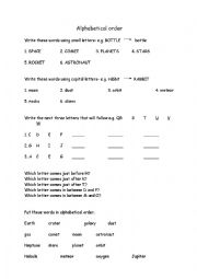 English Worksheet: Space Alphabetical Order