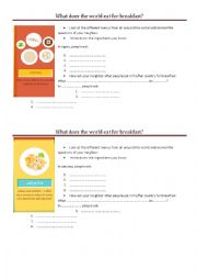 English Worksheet: What does the world eat for breakfast