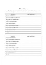 English Worksheet: Do you...? Interview