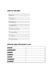 English Worksheet: days ofthe week