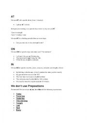 English Worksheet: At In On