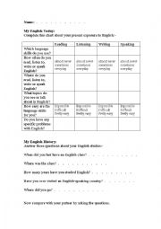 English Worksheet: Questionnaire; English language experience and needs