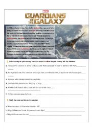 Gurdians of the Galaxy Movie Worksheet