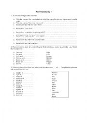 English Worksheet: A revision on food