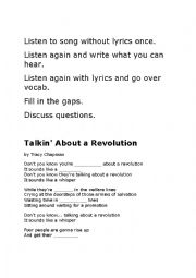 English Worksheet: Talking about a revolution - song 