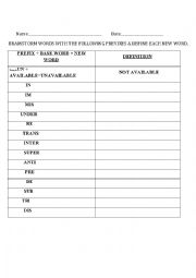 English Worksheet: CREATING WORDS WITH PRFIXES & DEFINING THEM