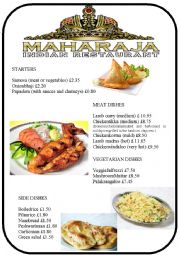 menu 2 - Indian restaurant