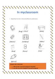 English Worksheet: classroom objects