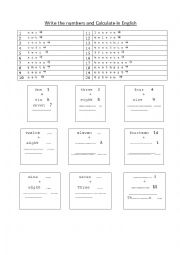 English Worksheet: Numbers 1-20. 