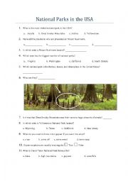 English Worksheet: National Parks in the USA