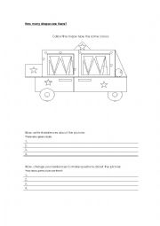 English Worksheet: How many shapes and colours