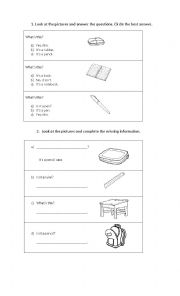 English Worksheet: Whats this? School objects