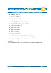 English Worksheet: Conversation Questions to Practice In, On & At