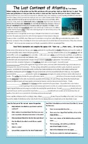 English Worksheet: The lost continent of Atlantis (unsolved mysteries last part)
