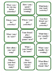 English Worksheet: Question Cards (Present Simple, Present Continuous, Past Simple) 3