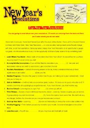 Top New Years Resolutions - reading comprehension and cloze test with key - fully editable