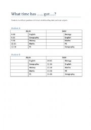 English Worksheet: School subjects and time