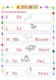 English Worksheet: alphabets K- P