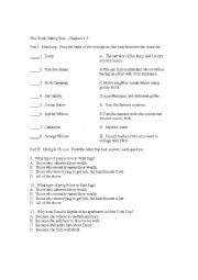 English Worksheet: The Great Gatsby Multiple Choice Quiz for chapters 1-3 with answer key.
