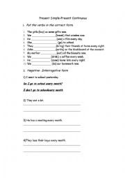 English Worksheet: Present SImple - Present Continuous