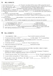 English Worksheet: Will x going to - test