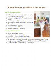 English Worksheet: Grammar  Prepositions of  Place and Time