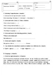 English Worksheet: mid term test N2 7th form Tunisia